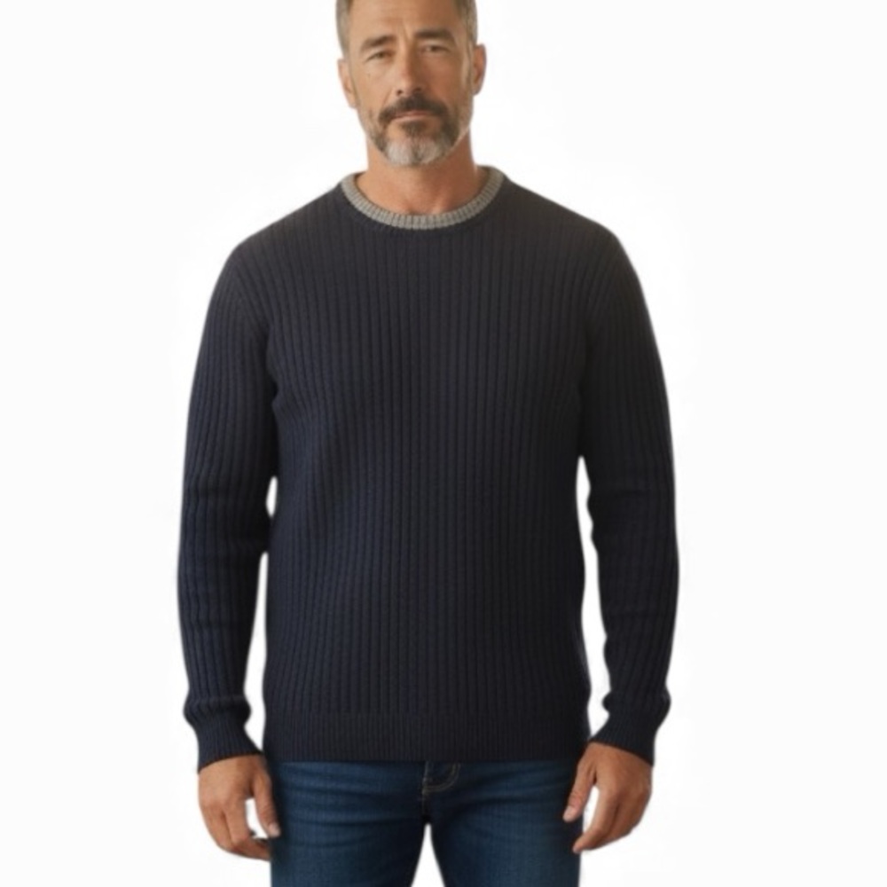 The North Face Men’s Fishermans Crewneck Gray Trim Navy Blue Wool sweater XL